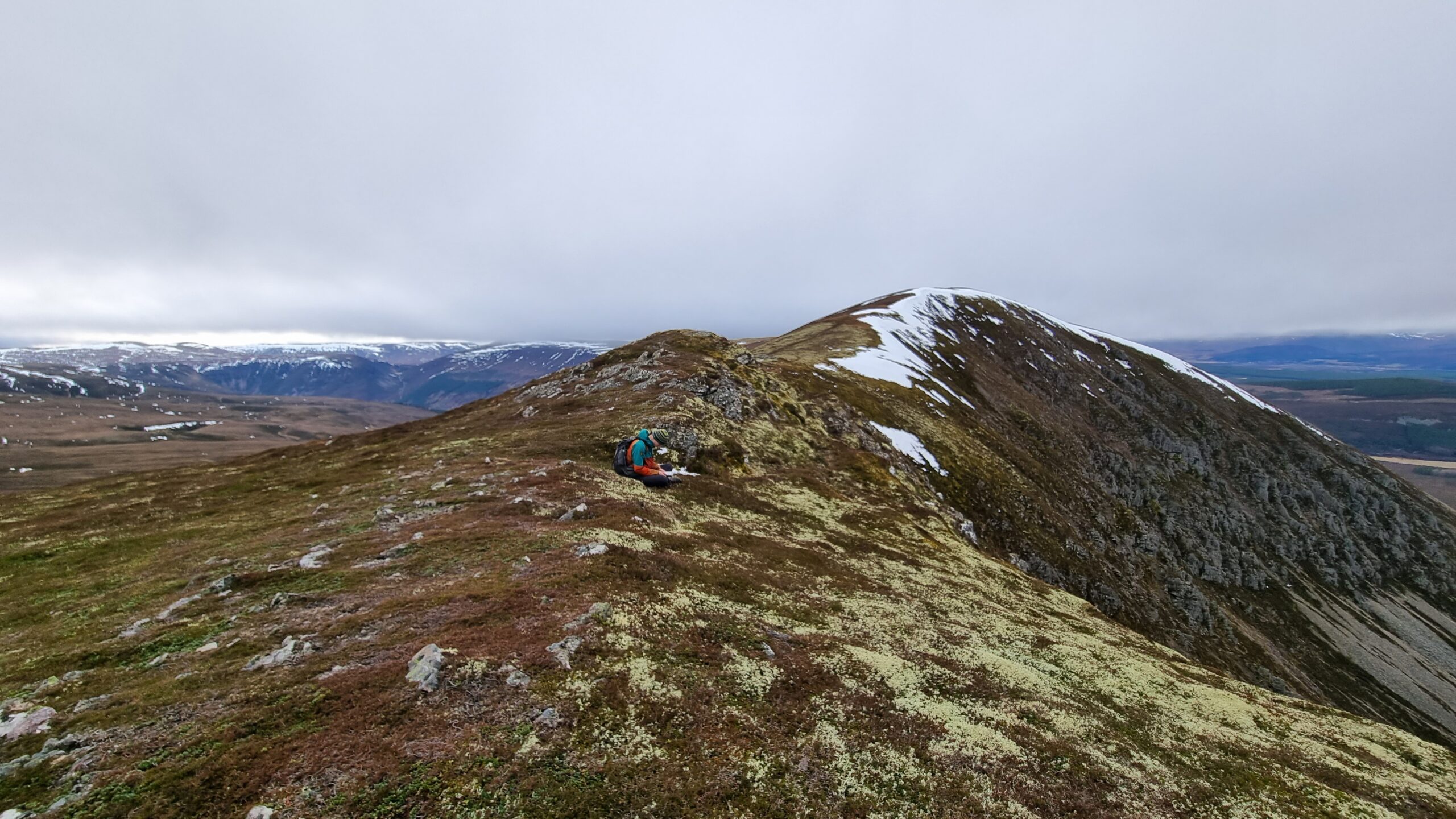 Man reading a map on the bealach towards Meall nan Sleac, Cairngorms