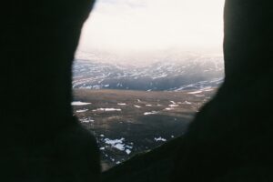 View over the Cairngorms in winter from the Barns of Bynack