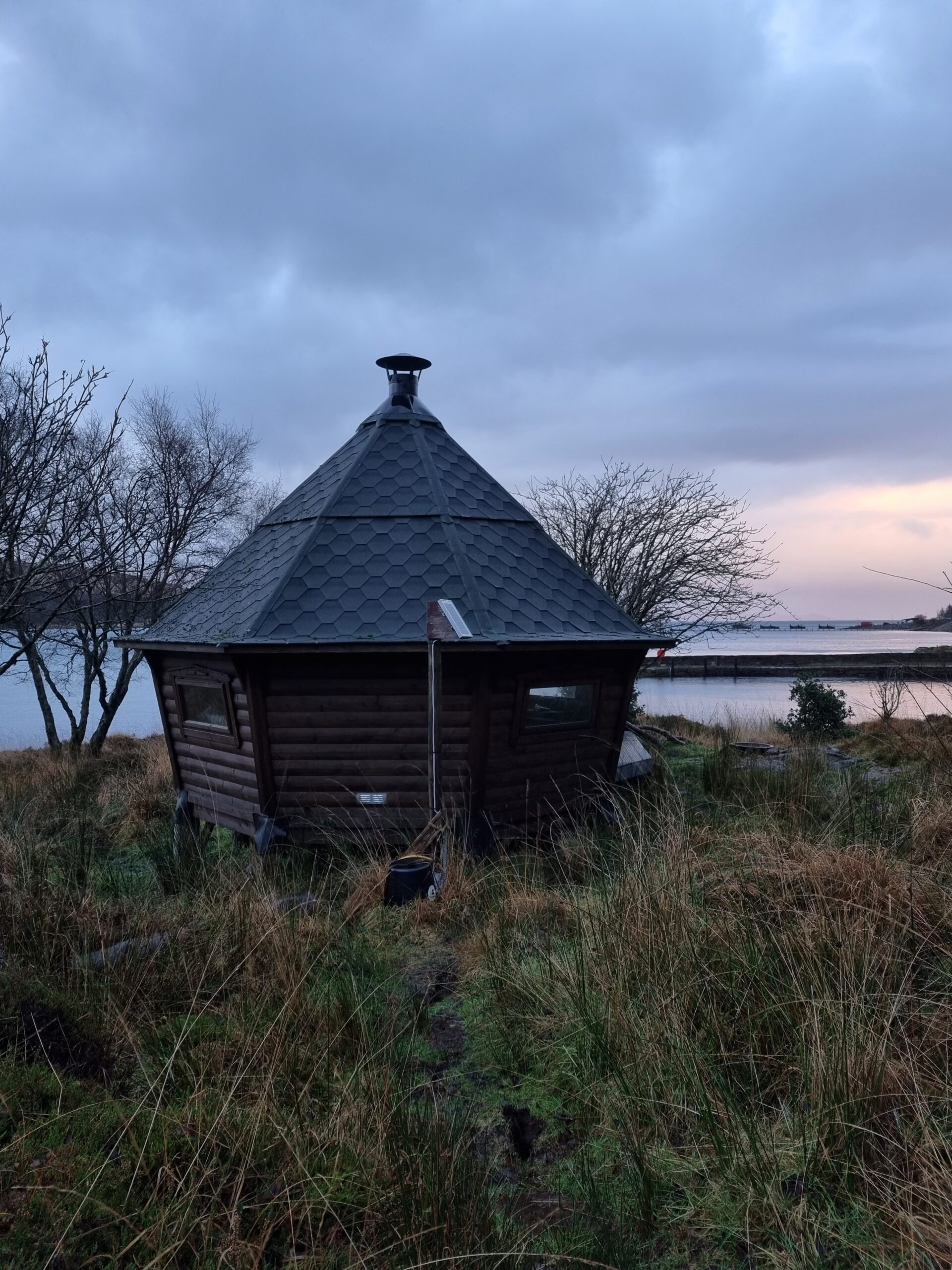 The Harbour BBQ Hut on the Isle of Rùm, Scotland in winter