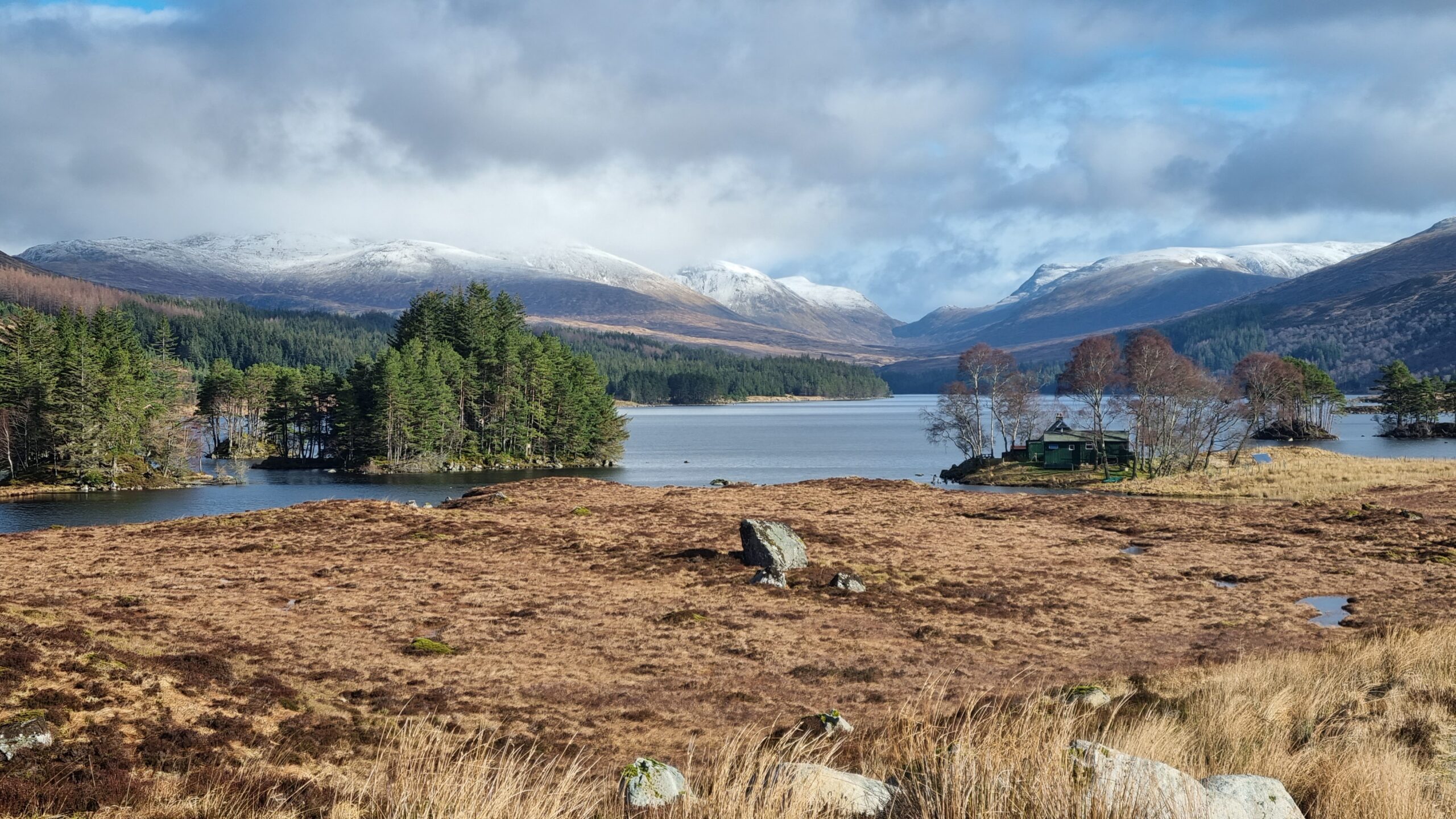 Loch Ossian Youth Hostel in the Scottish Highlands in winter