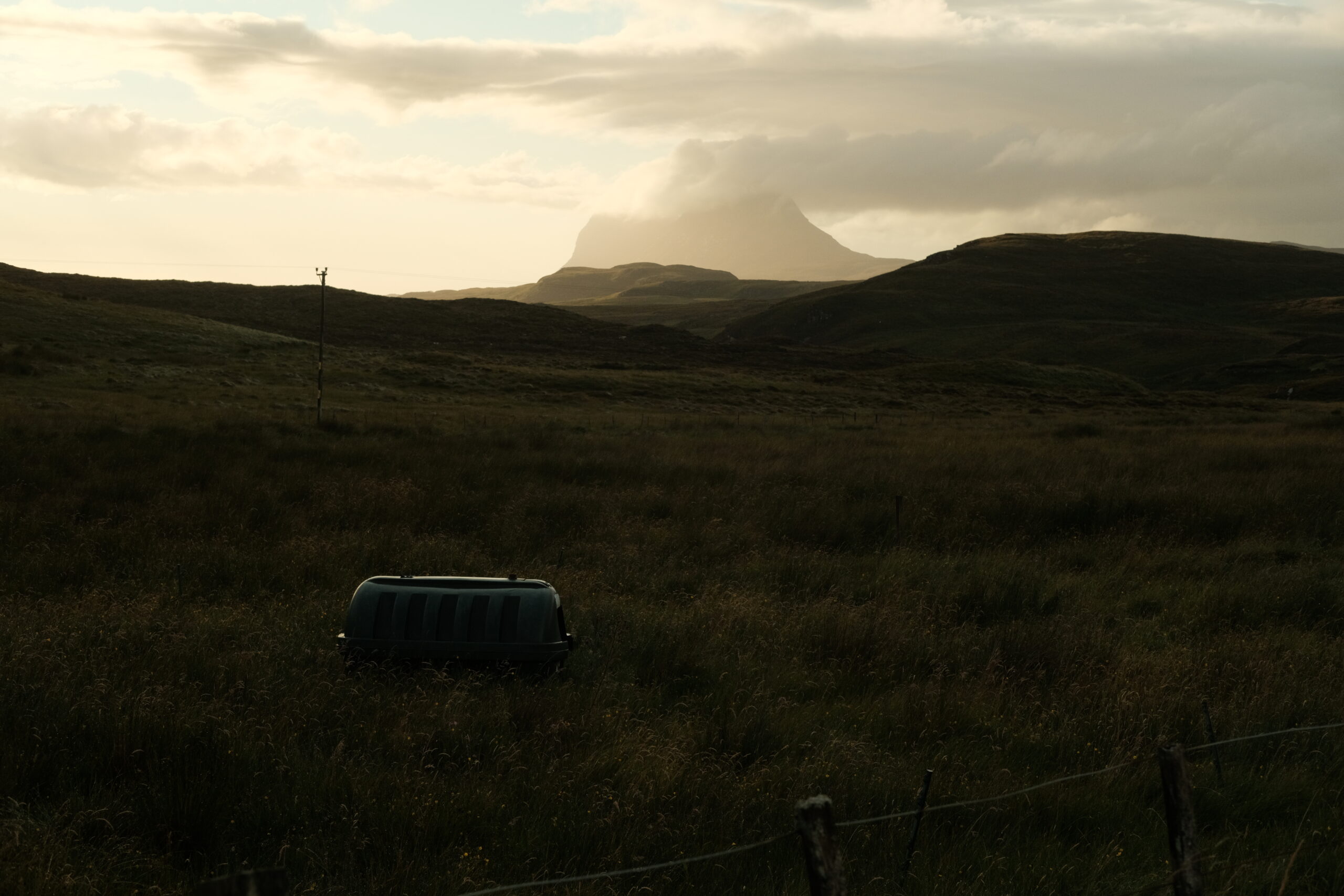 The moorland of Assynt with Suilven covered in clouds, Scottish Highlands