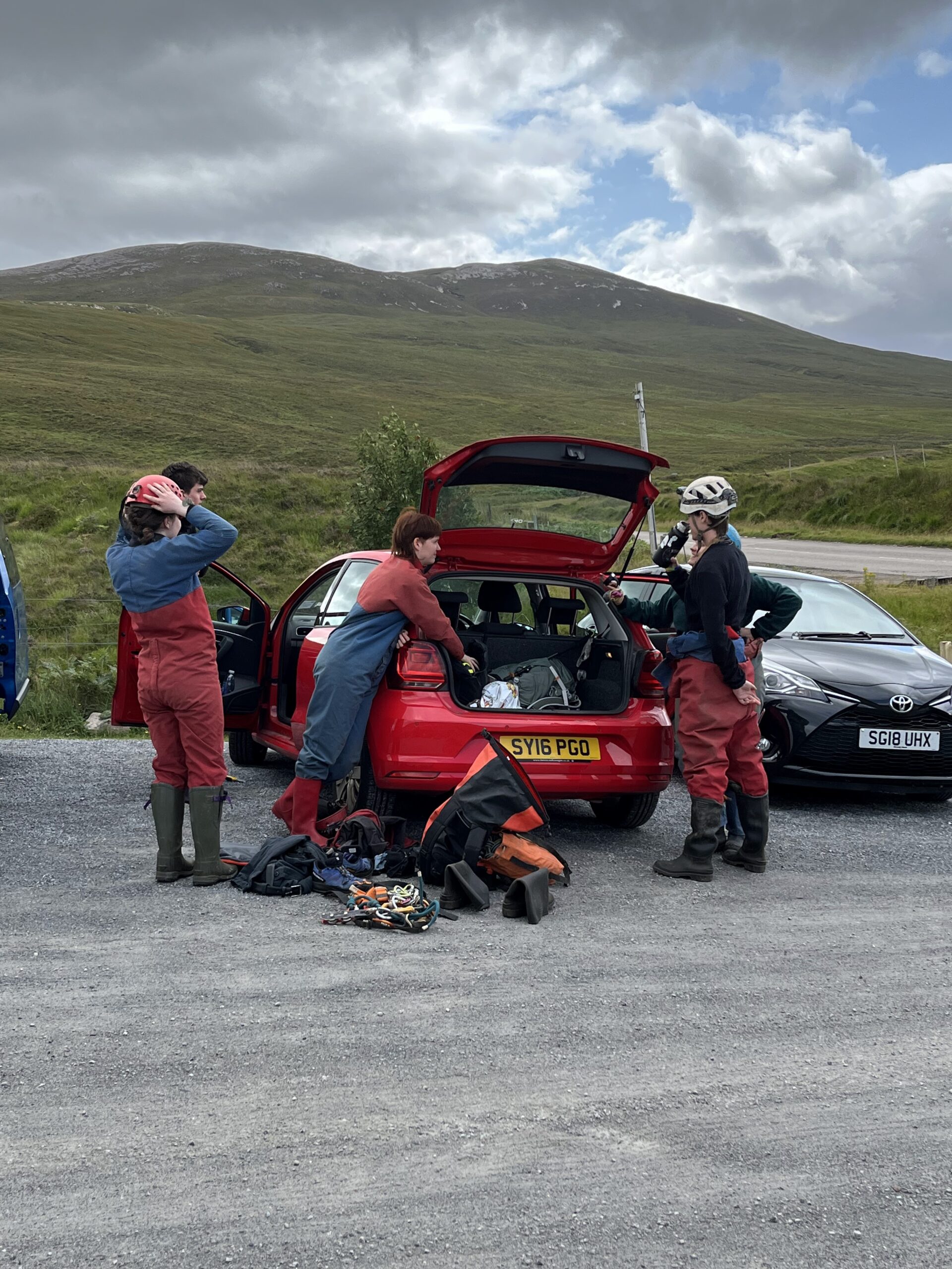 A group of cavers in Assynt, Scotland