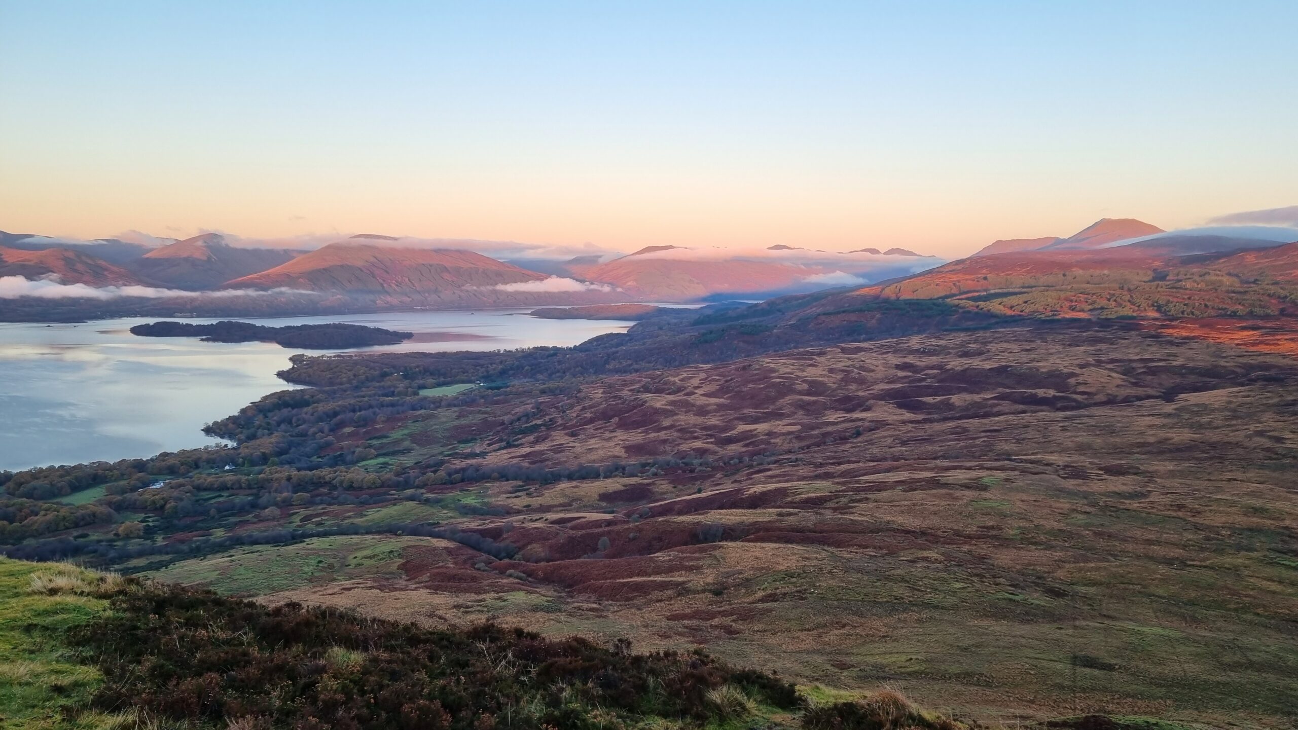 Sunrise over the hills of Loch Lomond, Scottish Highlands