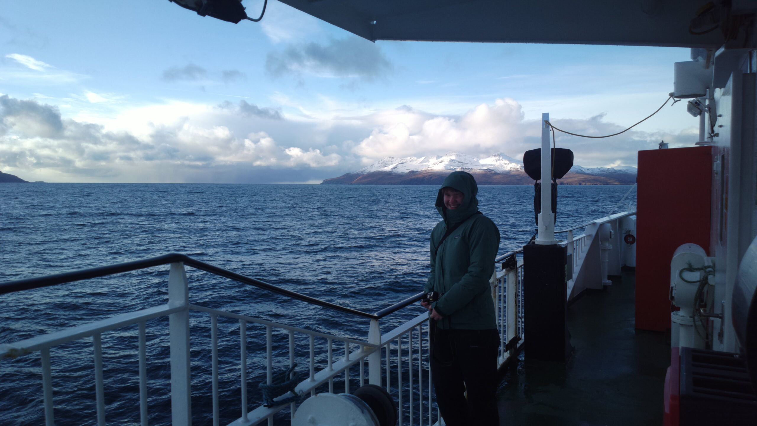 Passenger on ferry to Rùm, Small Isles