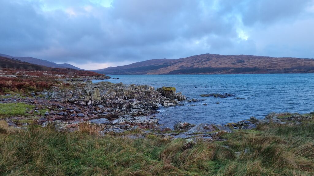 Coast near Port na Caranean looking out over Loch Scresort, Rùm