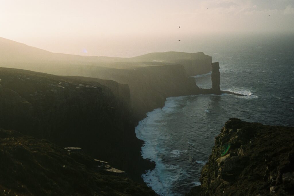 the coastline of hoy, orkney, scotland, with the old man of hoy