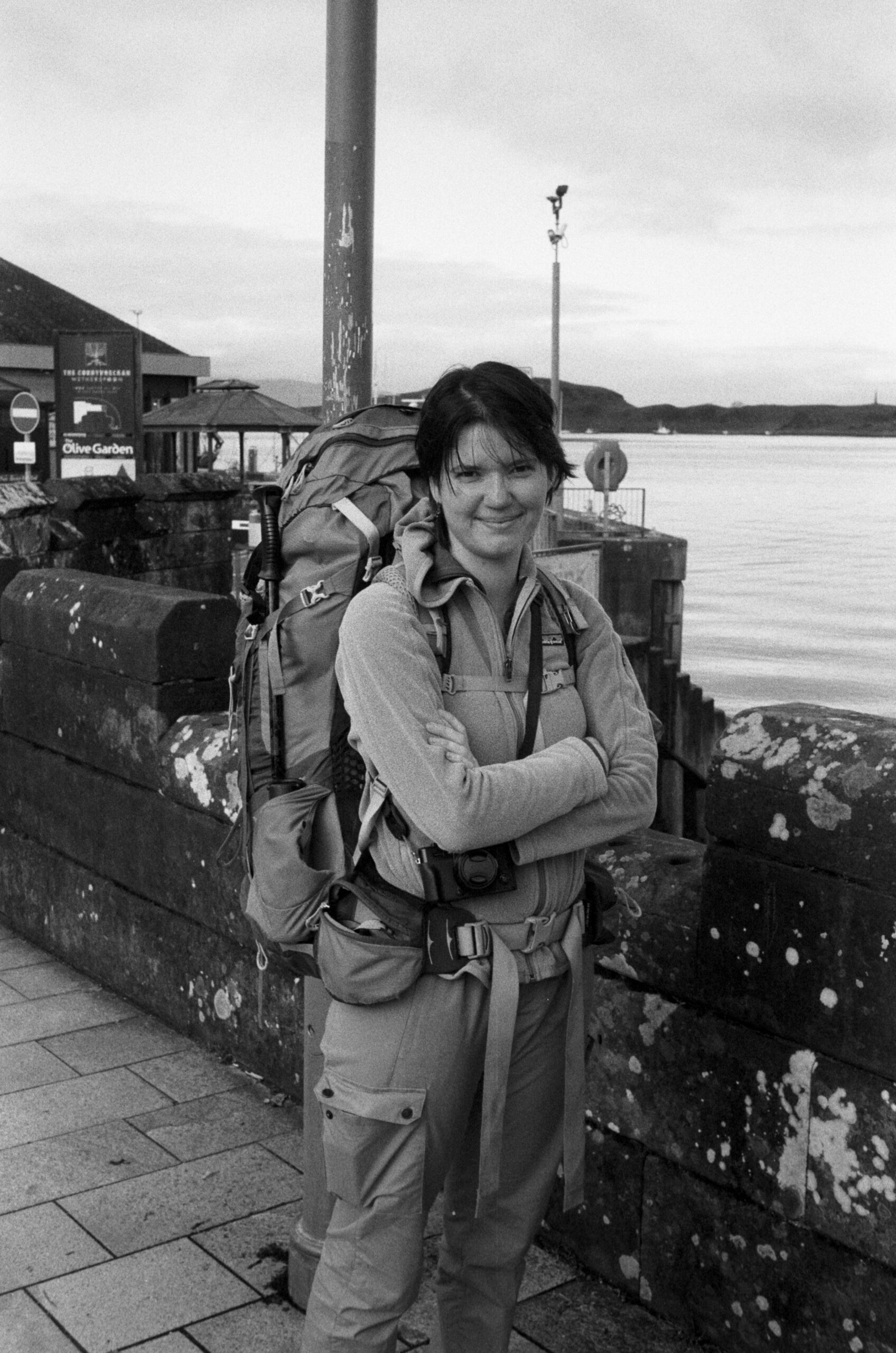 Hiker arriving at Oban harbour