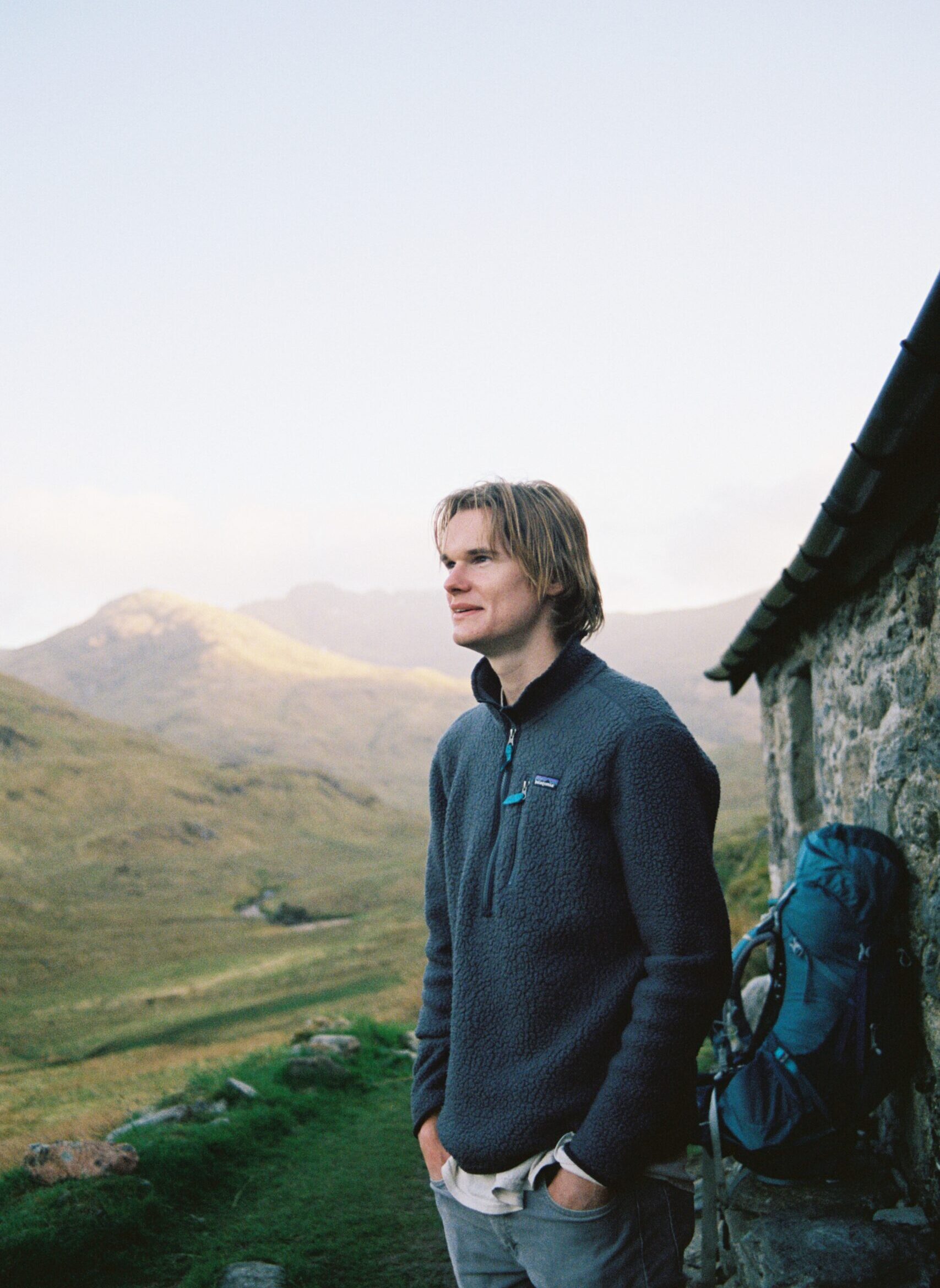 Hiker at Camban Bothy, Kintail, Scottish Highlands